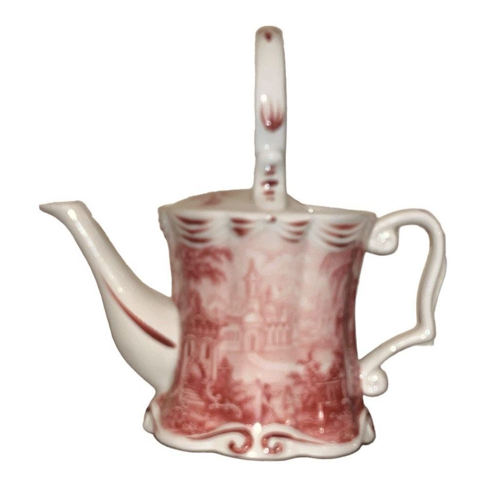 Burton & Burton Red Toile 2005 China Porcelain Small Tea Pot With Handle